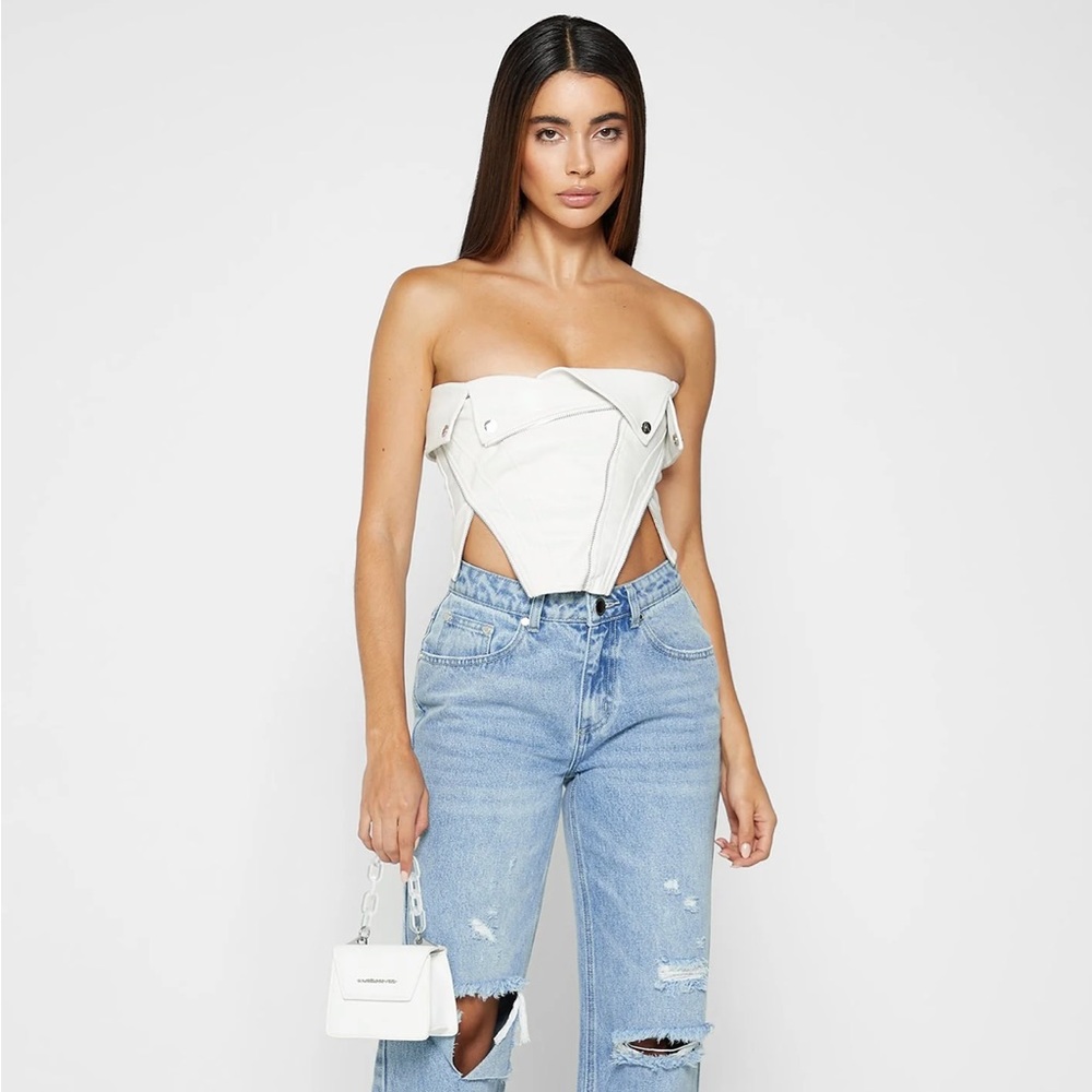 MANIÈRE DE VOIR Vegan Leather Biker Corset - White